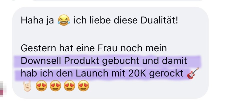 Nachricht einer Kundin: Launch mit 20K gerockt