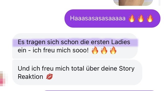 Nachricht einer Kundin: Es tragen sich schon die ersten Frauen ein